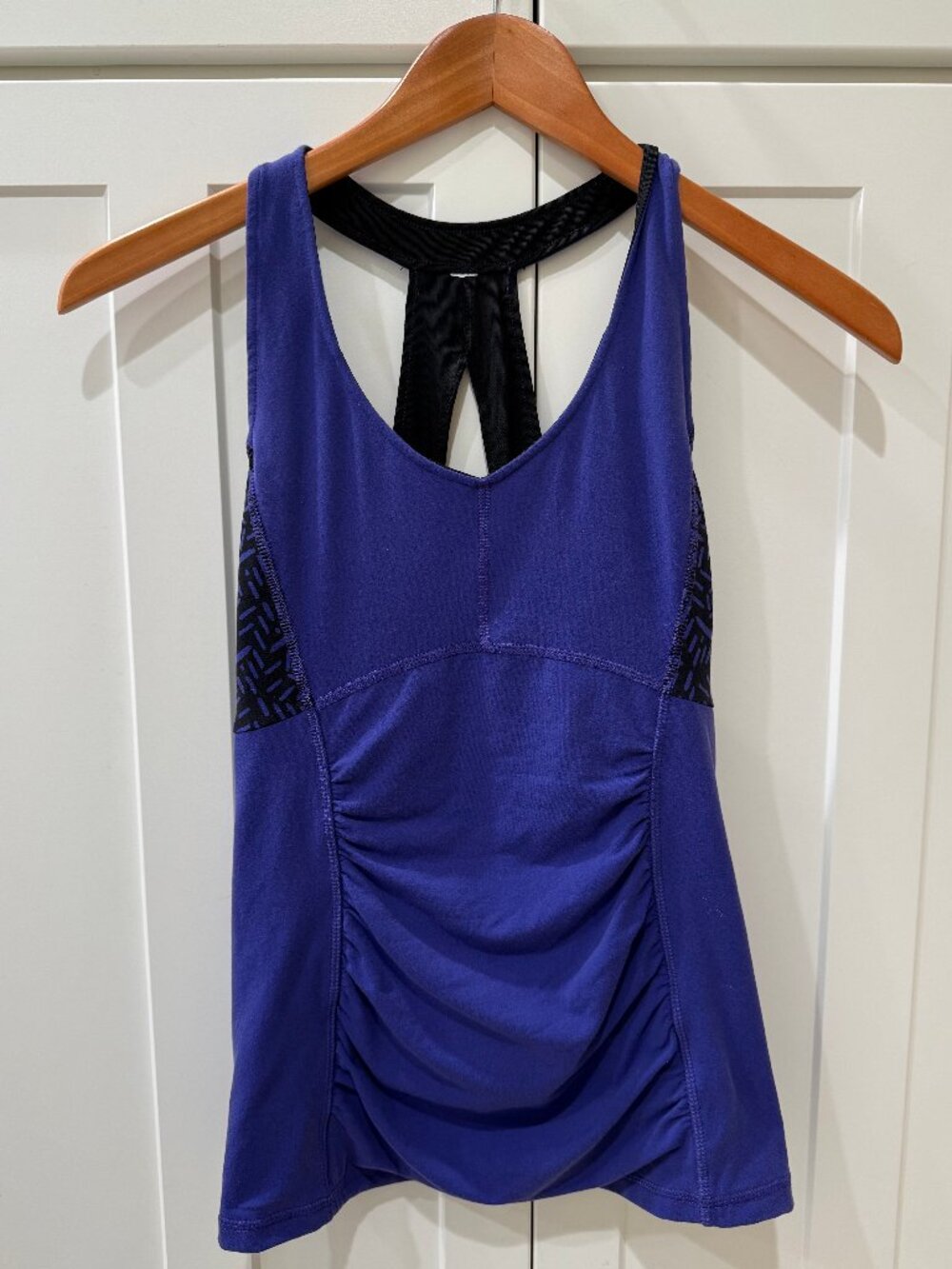 Lucy Ruched Ribbed Workout Tank Purple Racerback Athleisure Top (Small, approx.)